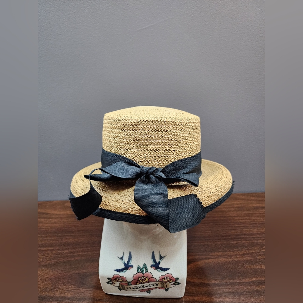 Vintage Vera Paglia Straw Hat With Black Ribbon Band Made in Italy Women